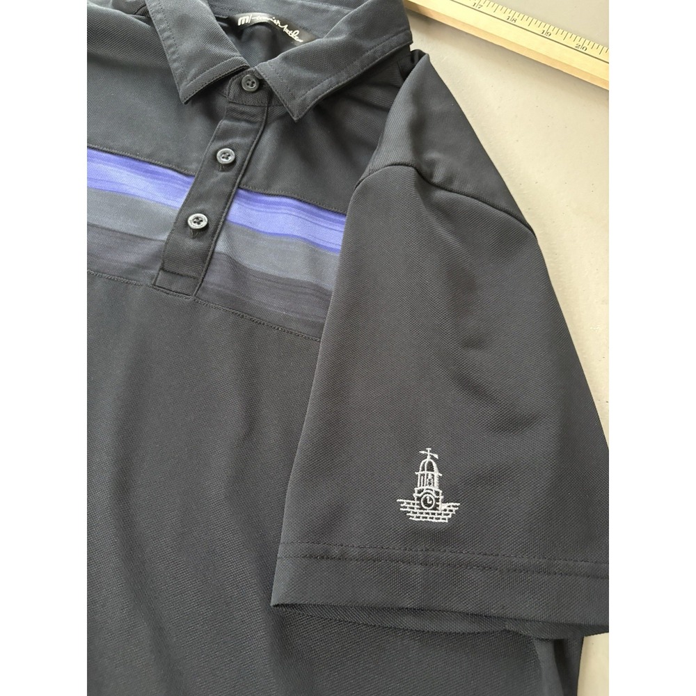 Travis Mathew Men's Climbing Wall Polo Size Medium Striped Black Crag Burn Logo